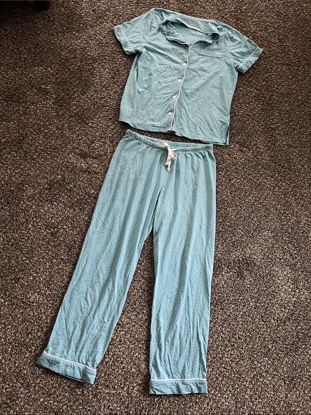 Light Blue Polka Dot Pajama Set pjs pajamas medium